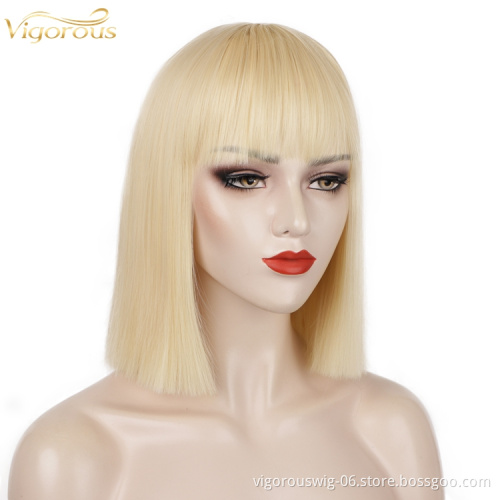 Women's Blonde Color Short Bob Wig with Hair Bang Synthetic Full Hair Wig Heat Resistant Short Straight Wig for Women
